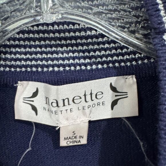 Nanette Lepore Sweater Women's Small Navy Mock Neck Ruffle Trim Long Sleeve Knit - Picture 3 of 9